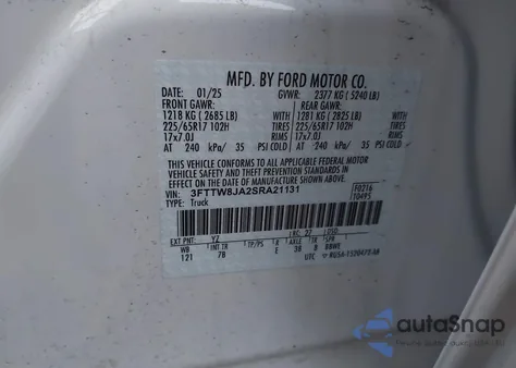 2025 Ford Maverick Xlt from USA, damaged, VIN 3FTTW8JA2SRA21131